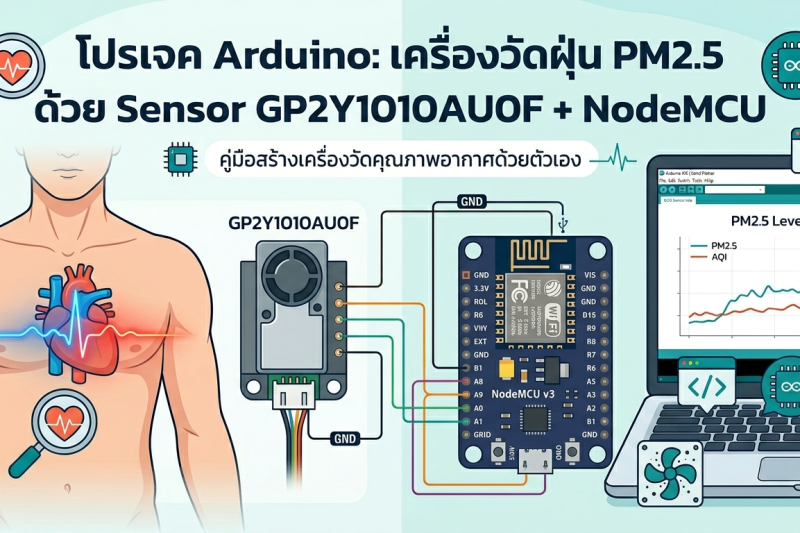 โปรเจค Arduino: เครื่องวัดฝุ่น PM2.5 ด้วย Sensor GP2Y1010AU0F + NodeMCU