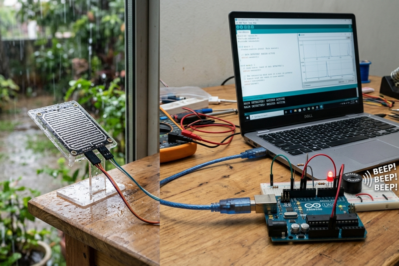 โปรเจคตรวจจับฝนด้วย Rain Sensor และ Arduino พร้อมระบบแจ้งเตือนด้วย Buzzer