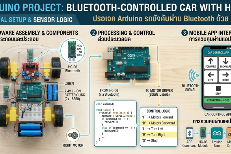 โปรเจค Arduino รถบังคับผ่าน Bluetooth ด้วย HC-06