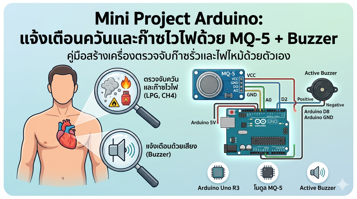 Mini Project Arduino: แจ้งเตือนควันและก๊าซไวไฟด้วย MQ-5 + Buzzer ...
