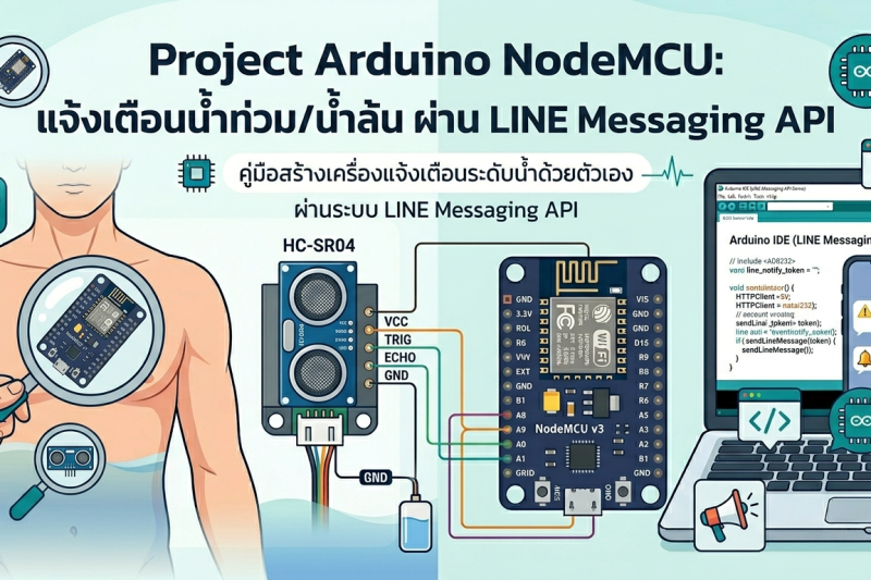 Mini Project Arduino NodeMCU แจ้งเตือนน้ำท่วม/น้ำล้น ผ่าน LINE Messaging API