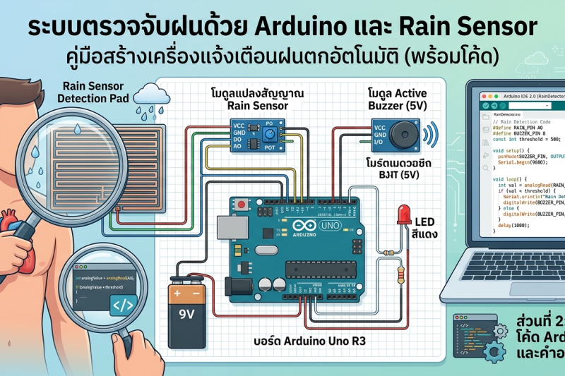 ระบบตรวจจับฝนด้วย Arduino และ Rain Sensor (พร้อมโค้ด)
