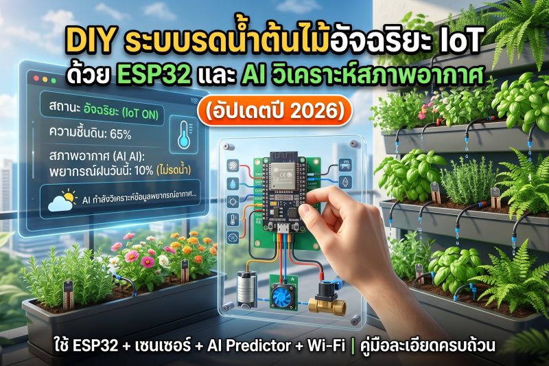 Smart Gardening 2026 DIY ระบบรดน้ำต้นไม้อัจฉริยะ IoT ด้วย ESP32 และ AI วิเคราะห์สภาพอากาศ (อัปเดตปี 2026)