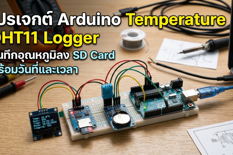 โปรเจกต์ Arduino Temperature Logger: บันทึกอุณหภูมิลง SD Card พร้อมวันที่และเวลา