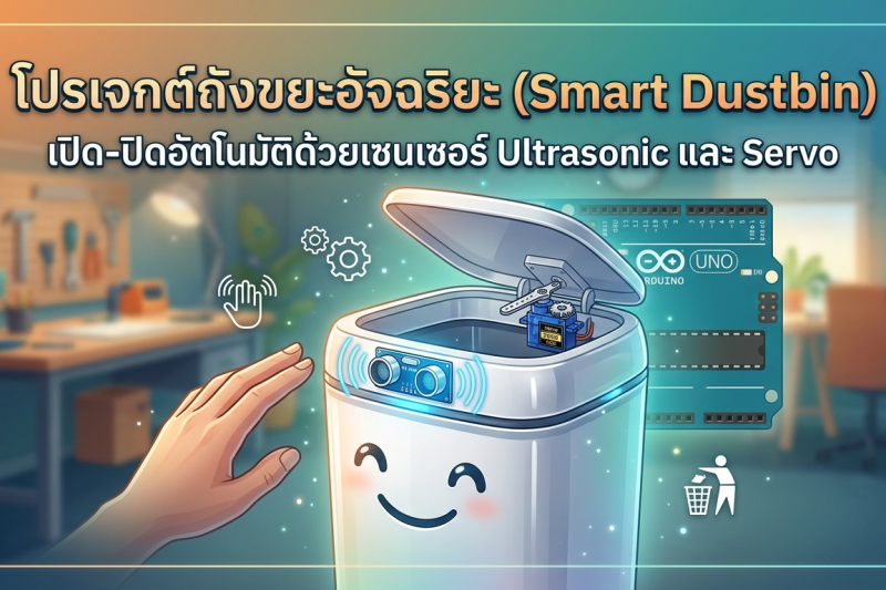 โปรเจกต์ถังขยะอัจฉริยะ (Smart Dustbin) เปิด-ปิดอัตโนมัติด้วยเซนเซอร์ Ultrasonic และ Servo